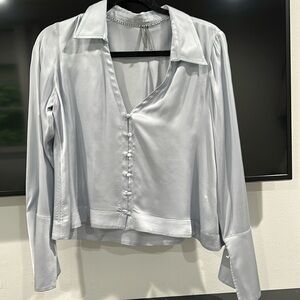 Anthropologie silvery/gray Button-Down  Bell Sleeve